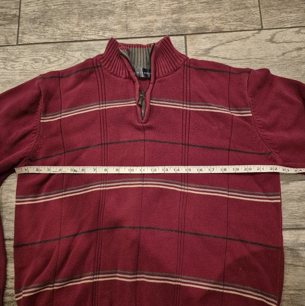 Oscar de la Renta 1/4 Zip Pullover Sweater XL Burgundy Striped 100% Cotton - Picture 5 of 6
